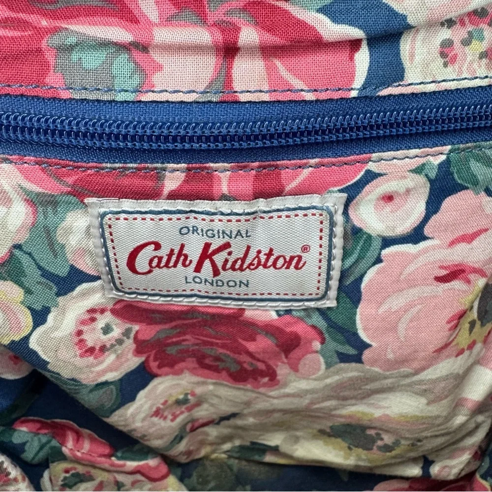 Cath Kidston Blue Leather Handbag W Floral Fabric Lining Cross Shoulder Handbag